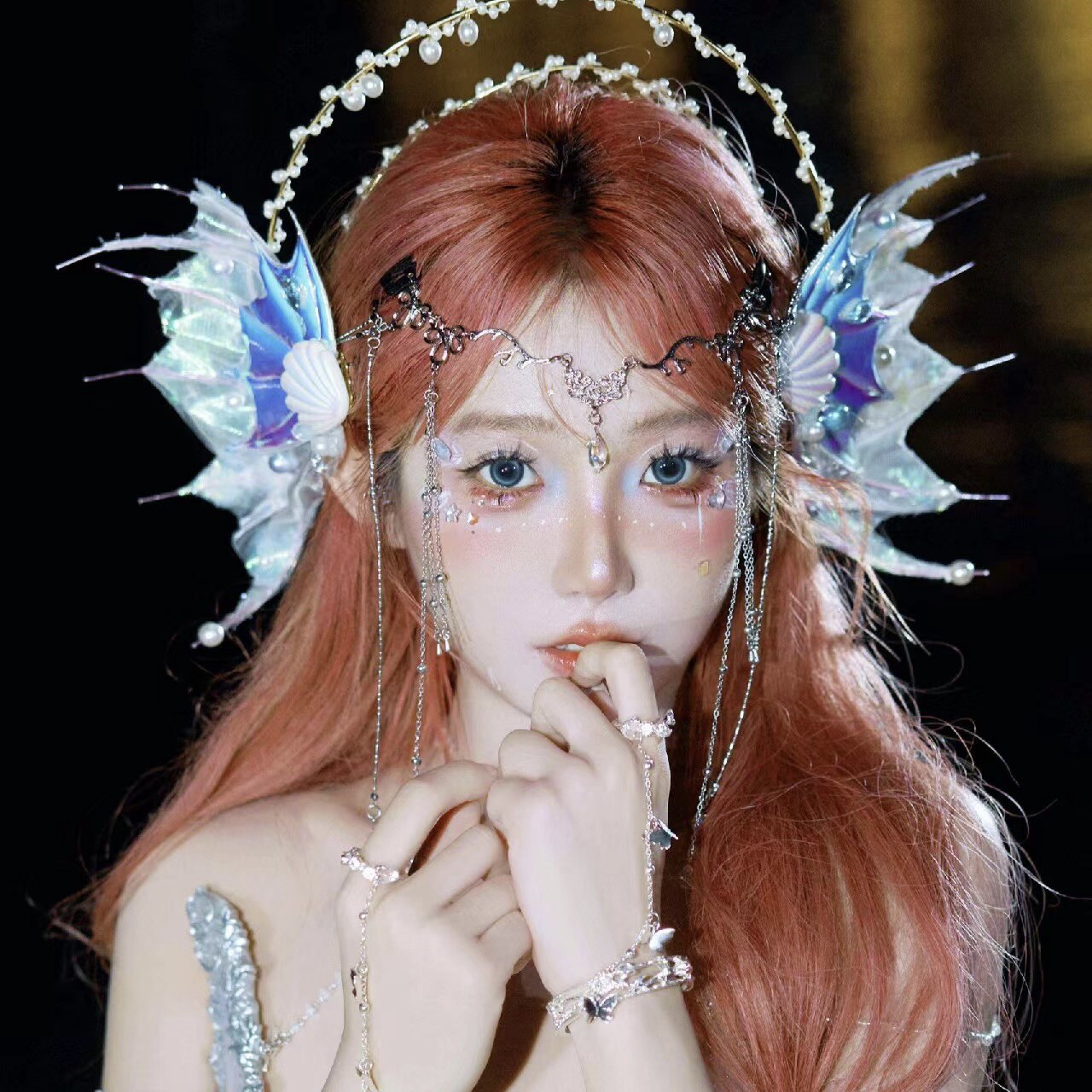 新款美人鱼头饰品cos鲛人耳饰发饰耳朵cosplay汉服配饰写真耳挂