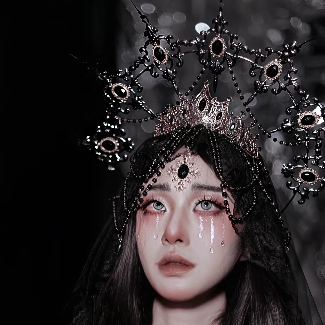 新款Lolita皇冠王冠新娘洛丽塔圣母光环发箍巴洛特头饰哥特式发饰