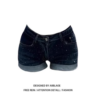 美式辣妹烫钻丰胯牛仔短裤女春夏季设计感修身低腰显瘦包臀热裤子