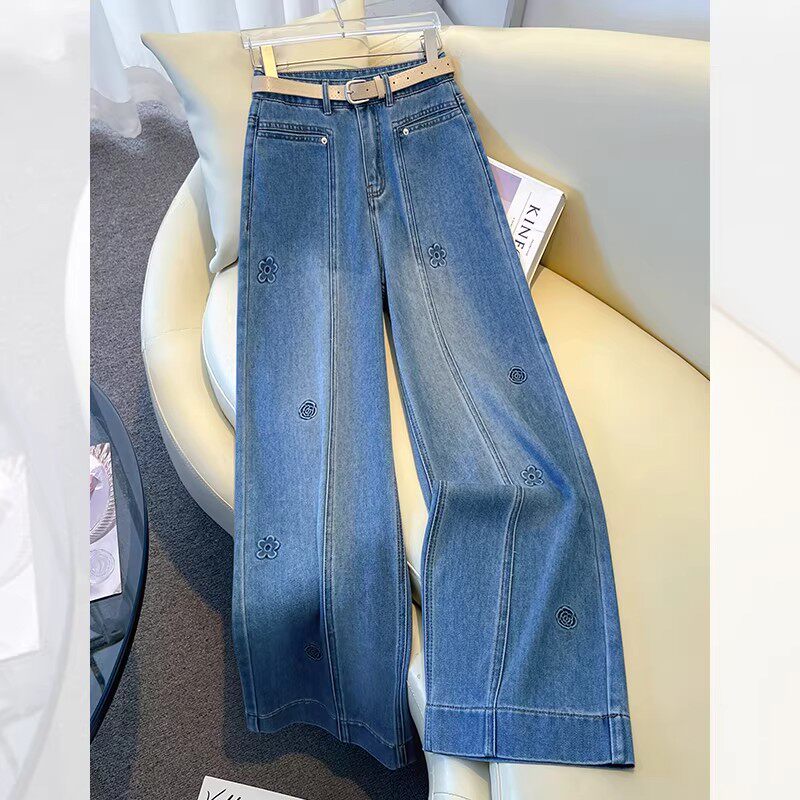 高级感蓝色直筒牛仔裤女2026新款春季显瘦版型超好看的窄版阔腿裤