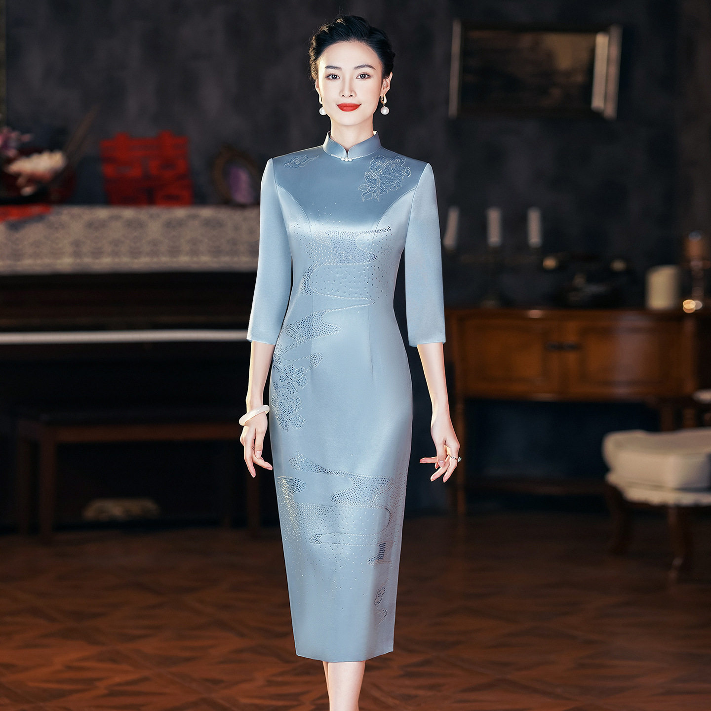 高端醋酸缎喜妈妈婚宴礼服