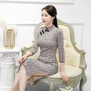 2025秋冬新款改良旗袍女鹿皮绒日常修身显瘦中长款连衣裙旗袍秋冬