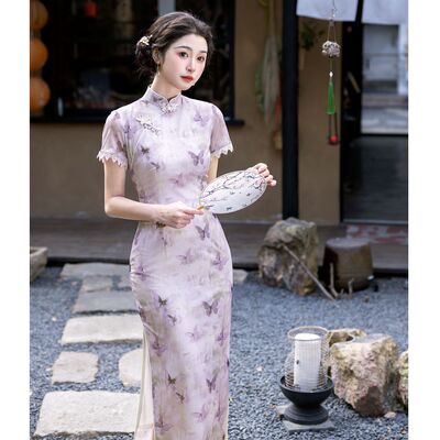 优雅复古感旗袍年轻款 贝佳斯改良新中式国风旗袍长款连衣裙
