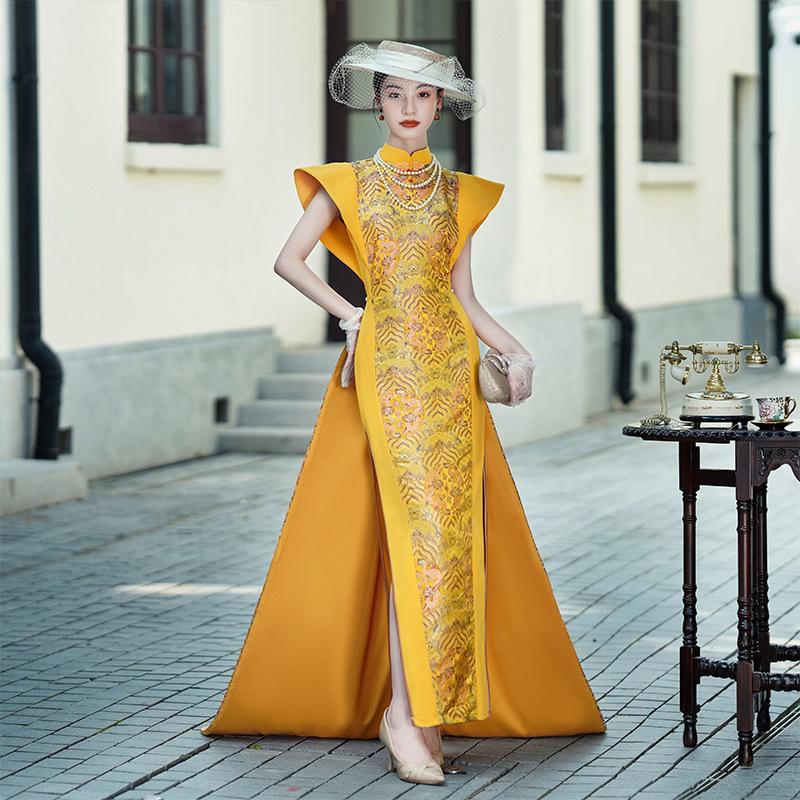 皇室绝美t台走秀旗袍高端演出服