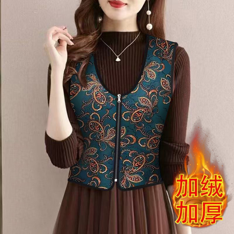 加绒加厚冬季中老年保暖背心女内穿贴身护胃拉链马甲防寒保暖内衣