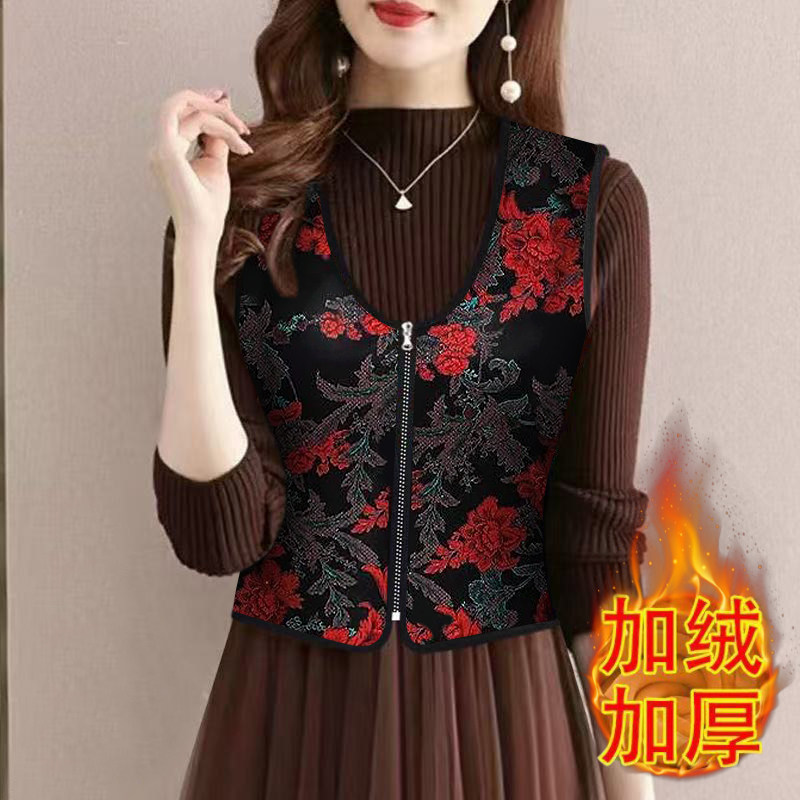 加绒加厚冬季中老年保暖背心女内穿贴身护胃拉链马甲防寒保暖内衣