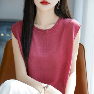 冰麻针织圆领背心女T恤2026夏季新外穿内搭宽松无袖打底衫上衣T恤