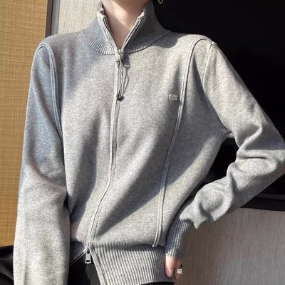 高级感立领开衫毛衣外套女2025秋冬新款外穿针织衫短款半高领上衣