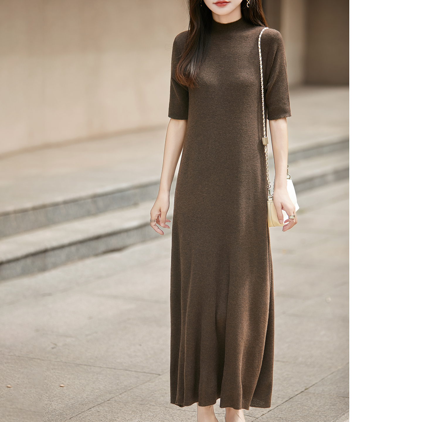 黑色针织连衣裙女内搭短袖长款