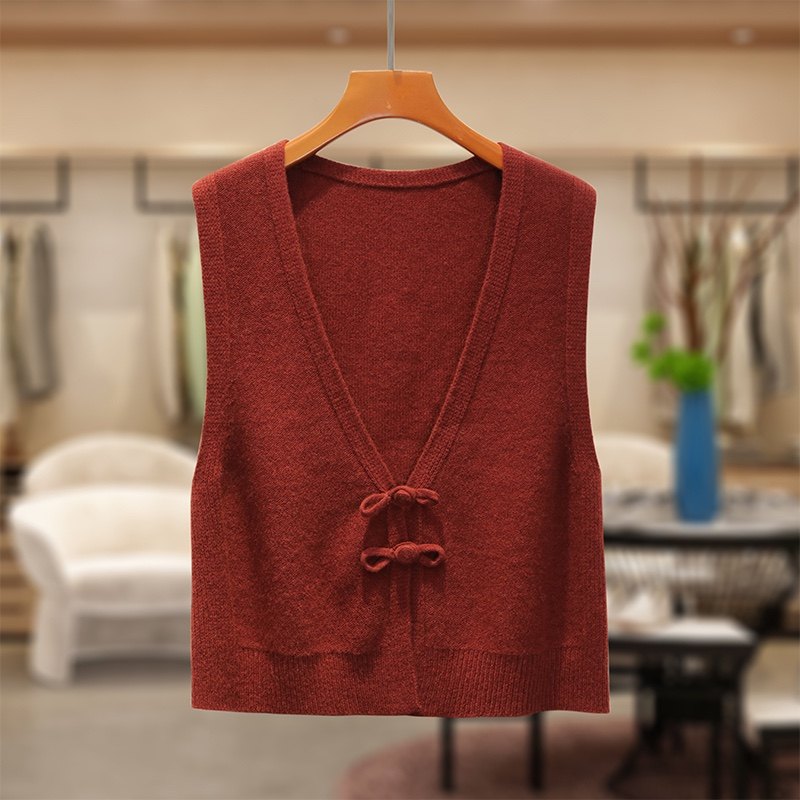 羊范国风系列一线七针手工盘扣100纯羊毛时尚针织外穿无袖马甲女,女装/女士精品,马夹,淘宝优惠券,粉丝福利购,淘宝优惠卷