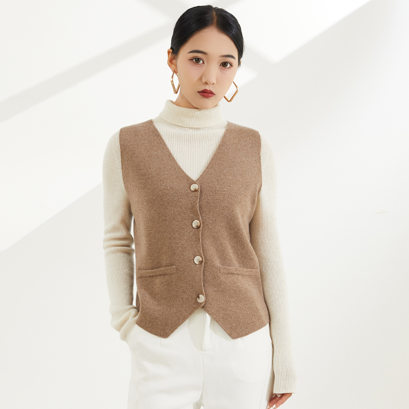 秋冬新款女士羊毛马甲V领