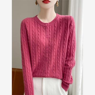 复古麻花长袖针织开衫女