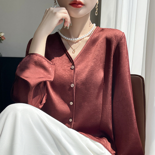 醋酸缎面上衣宽松单排扣防晒外搭开衫 女长袖 衬衫 2025春夏新款