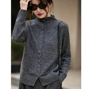 2025秋冬花纱羊毛针织开衫女半高领毛衣外套打底外穿保暖毛衫上衣
