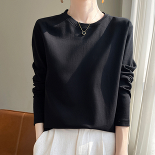 纯棉长袖t恤女2025春秋新款女装休闲宽松上衣体恤全棉内搭打底衫