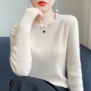 圆领羊毛衫毛衣女秋冬25新款针织纯色打底套头花边领长袖修身法式