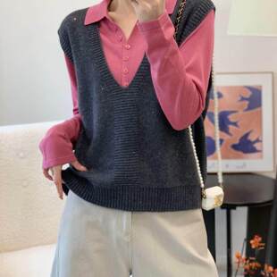 浪漫风浪漫美感~亮片马甲女新款洋派羊毛内搭针织衫V领可外穿上衣