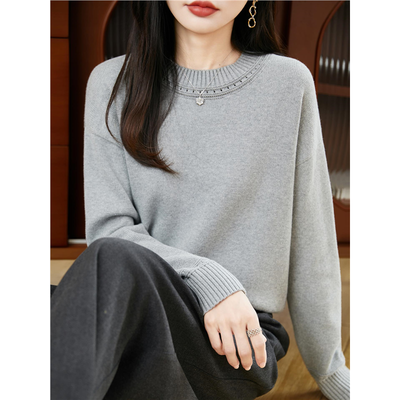 重磅加厚100纯棉线针织衫女韩版宽松显瘦法式设计感长袖打底毛衣