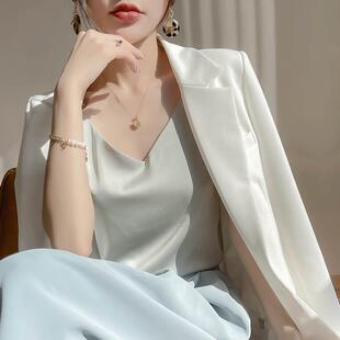 真丝吊带背心女双肩性感V领百搭缎面内搭打底上衣 开播福利