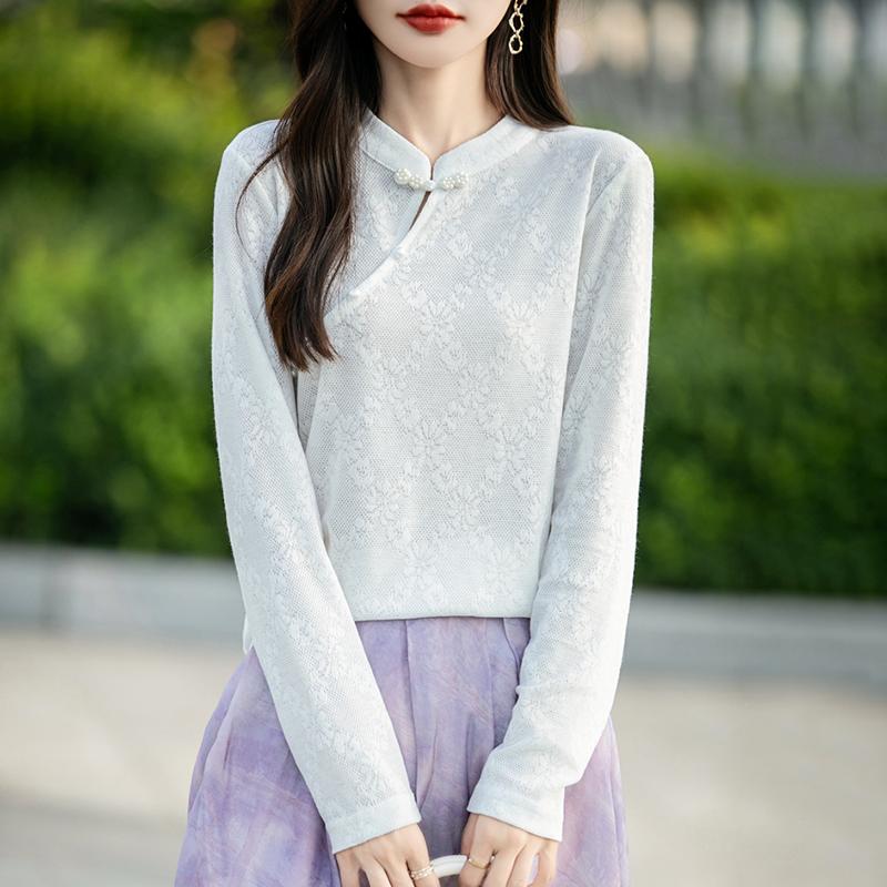 国风新中式斜盘扣针织毛衣女2025秋冬新款洋气立领打底衫时髦上衣