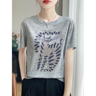减龄上衣 抽象卡通休闲印花短袖 T恤衫 女圆领宽松外穿半袖 夏薄新款