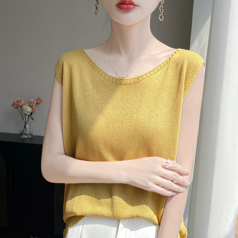 亚麻针织吊带背心女夏内搭外穿2025新款无袖砍袖短款马甲上衣夏季