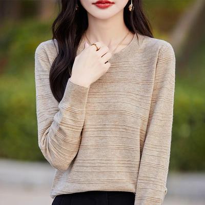 轻奢简约圆领针织衫女春秋冬宽松薄款显瘦软糯低领毛衣打底衫内搭