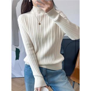 法式高端100纯棉线针织衫女2025新款百搭显瘦半高领打底毛衣上衣