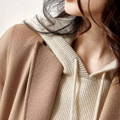 配大衣连帽针织衫女宽松内搭带帽毛衣女减龄打底外穿加厚秋冬新款