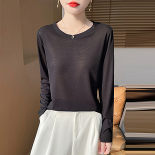 上衣可外简约打底衫 洋气春季 女宽松显瘦百搭长袖 圆领针织衫 新款
