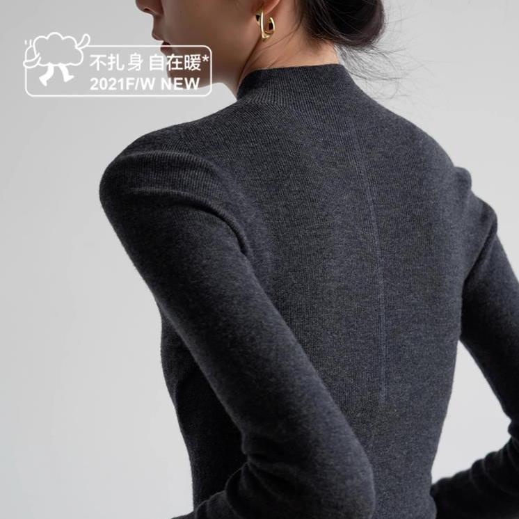 秋季半高领羊毛气质通勤打底衫女新款深灰色内搭针织衫修身毛衣