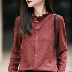 新款法式立领木耳边长袖衬衫女士2025秋季新款花边纯棉套头衬衣