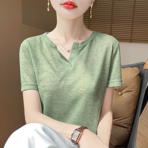 新款100%莱赛尔天丝剪刀领短袖