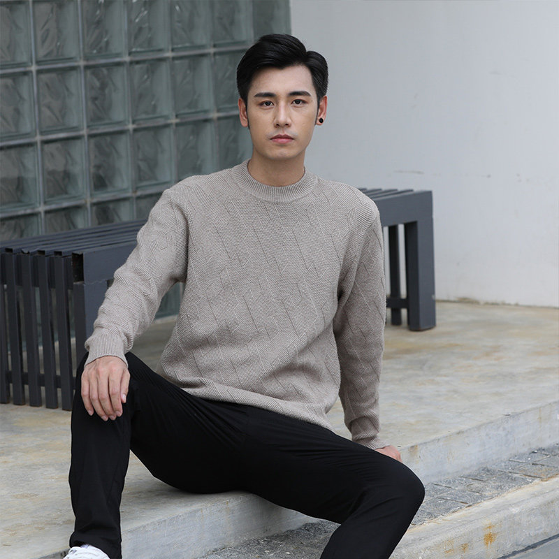 FALL|WINTER 2023 NEW THICKENED ROUND NECK CASHMERE SWEATER MENS PULLOVER LOOSE CARDIGAN BASE KNIT SWEATER PLUS SIZE SWEATER