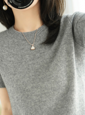 薄款针织短袖t恤女23夏季新款圆领宽松短款简约百搭半袖上衣外穿