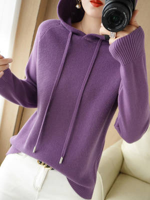 休闲羊毛衫卫衣羊绒衫胸前连帽
