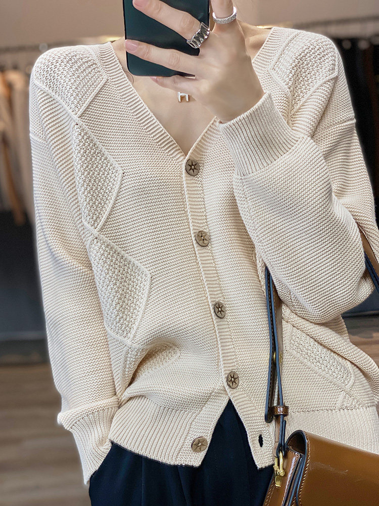 春秋新款不起球100%纯棉开衫女V领宽松短款外套针织长袖气质毛衣,女装/女士精品,毛针织衫,淘宝优惠券,粉丝福利购,淘宝优惠卷