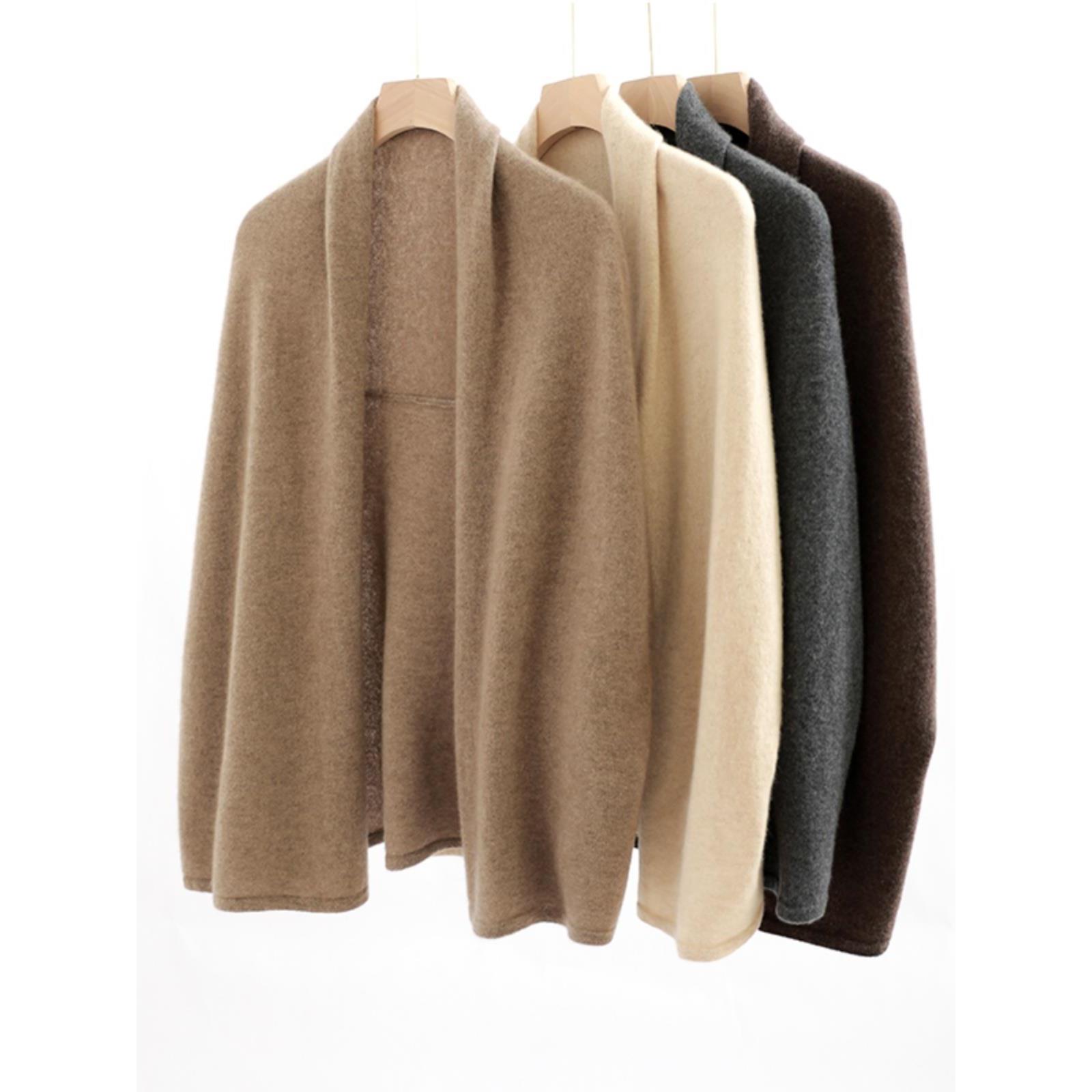 高级蝙蝠袖山羊绒披肩开衫女堆堆领设计洋气外套针织外搭斗篷上衣