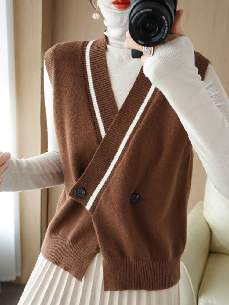 NEW SLEEVELESS KNITTED VEST CARDIGAN WOMENS SHOULDER SWEATER SHORT SOLID COLOR FOREIGN STYLE JACKET HAIR SHOULDER SPRING AND AUTUMN COAT