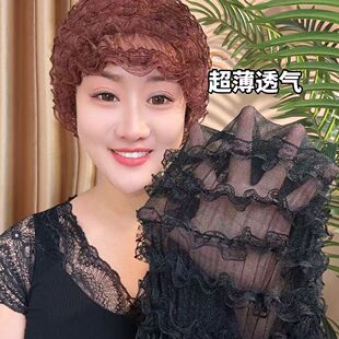 新款美人纱弹力蕾丝包头帽遮白发收碎发层层帽时尚家居透气小帽