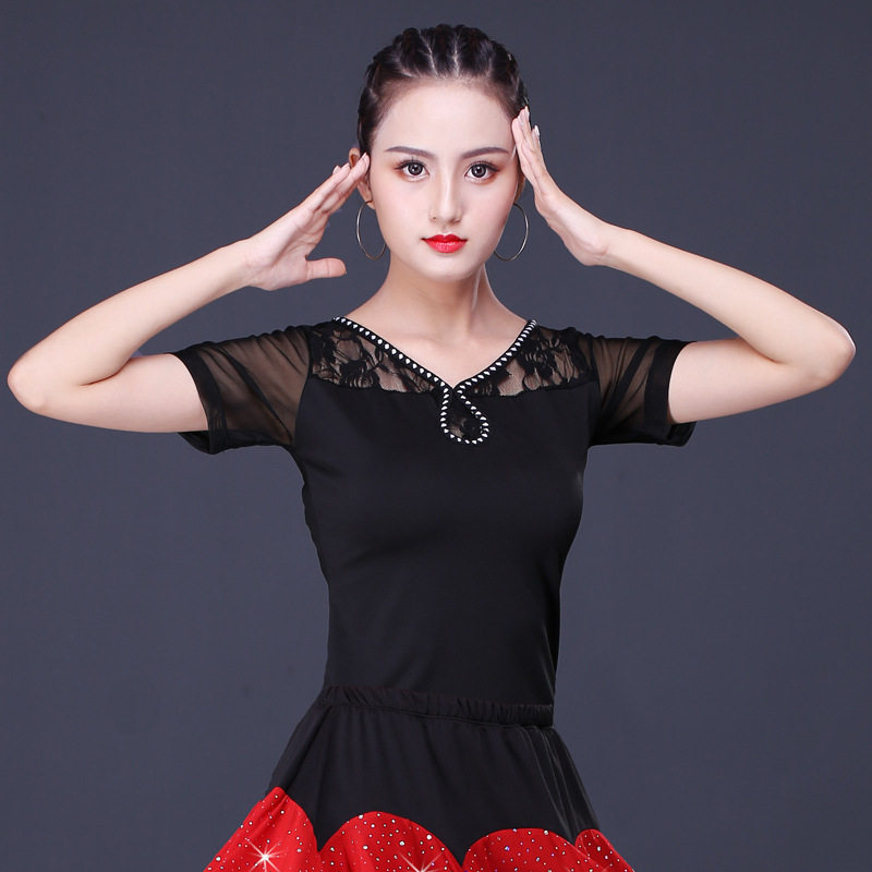 拉丁舞服装女成人2019新款拉丁舞裙上衣舞蹈服练功服跳舞短袖上装