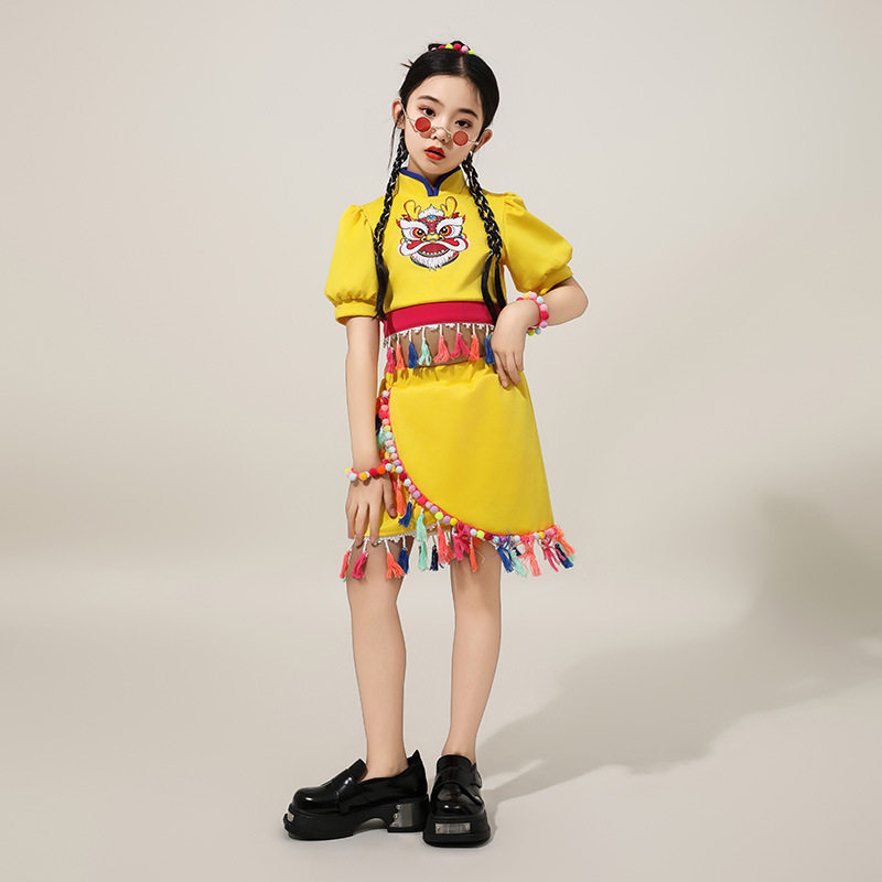 女童夏舞蹈服国潮儿童爵士舞表演服模特t台走秀服装少儿演出潮服
