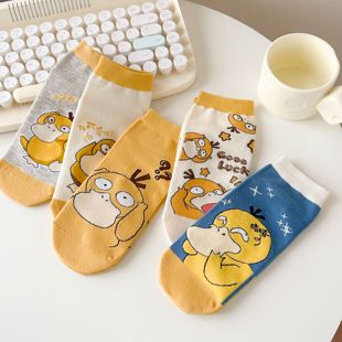 短直板女袜 卡达鸭卡通图案袜 短筒 甜美风格女袜
