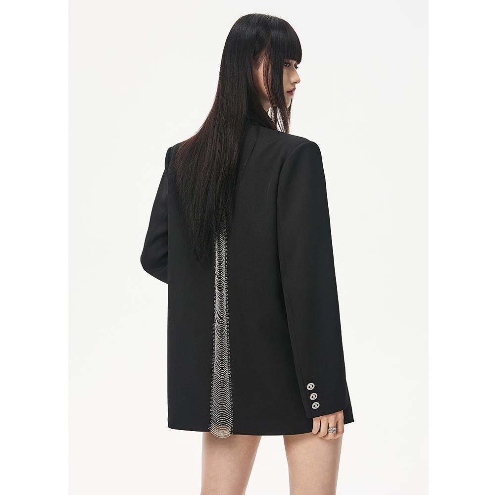黑色镂空链条西装外套女