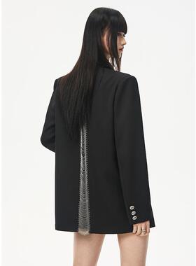 SeeU喜尤春秋高级感黑色西装外套女设计感小众镂空质感休闲西服