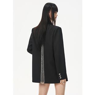 SeeU喜尤春秋高级感黑色西装外套女设计感小众镂空质感休闲西服