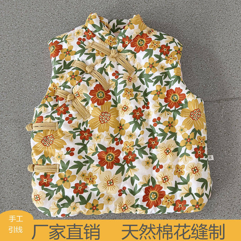 宝宝手工棉花坎肩纯手工民族风盘扣偏襟马甲儿童内穿加厚背心秋冬