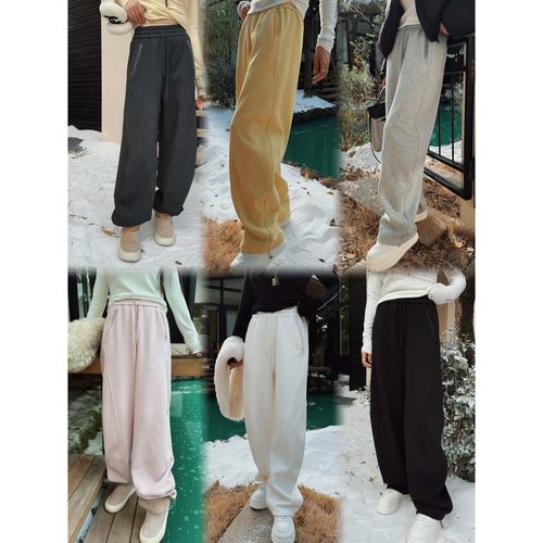 姗蔓大姗姗家加肥加大码女装新品百搭松紧腰抽绳加绒加厚两穿卫裤