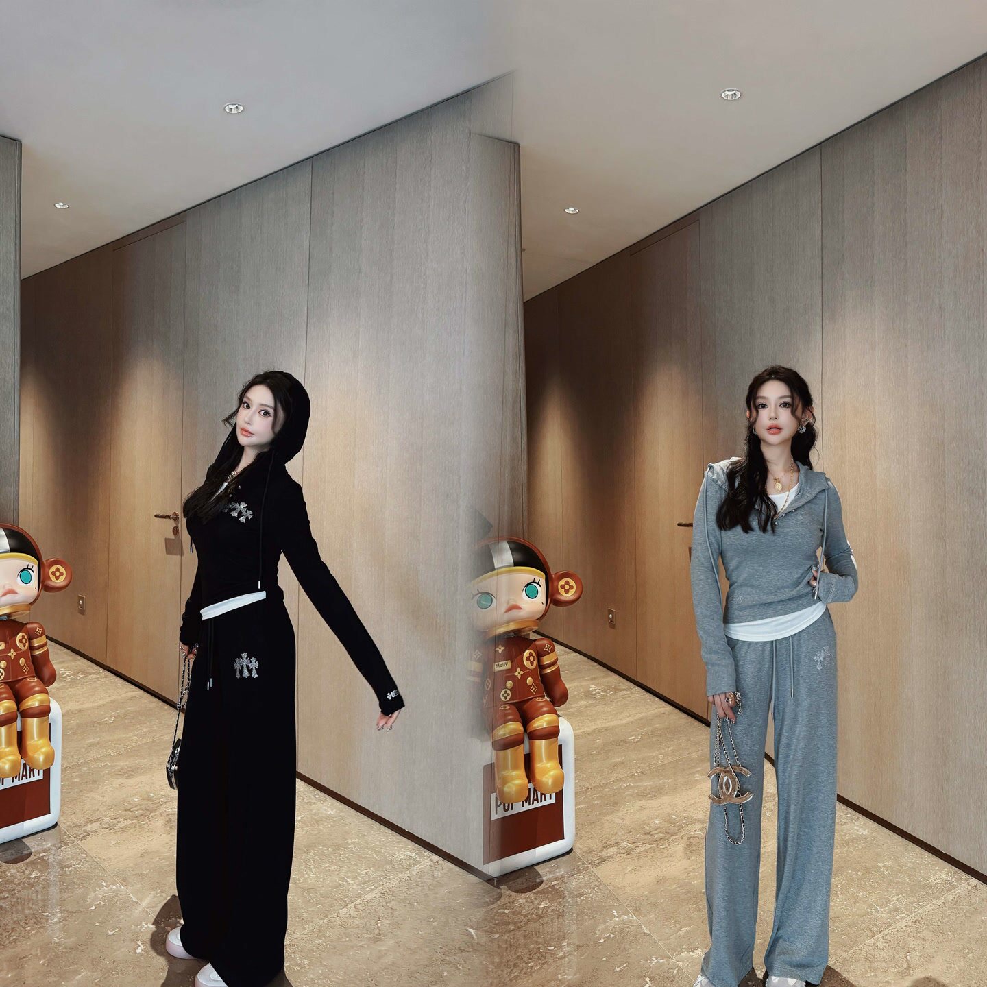 姗蔓大姗姗家加肥加大码女装新品慵懒风连帽阔腿裤两件套