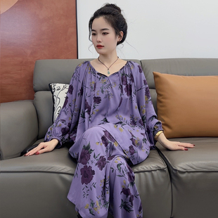 可外穿宽松大码 2025新款 家居服套装 棉绸睡衣女春夏薄款 两件套 长袖